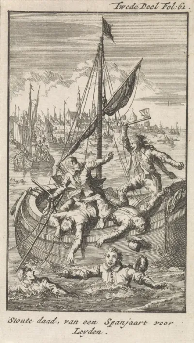 Pietro Ciacconne verovert een boot van de Leidenaren, 1574