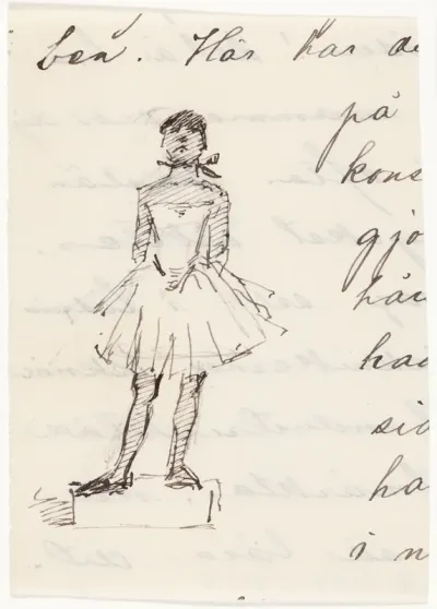 Piirustus Edgar Degas'n balettityttö-veistoksesta "Petite danseuse de quatorze ans"