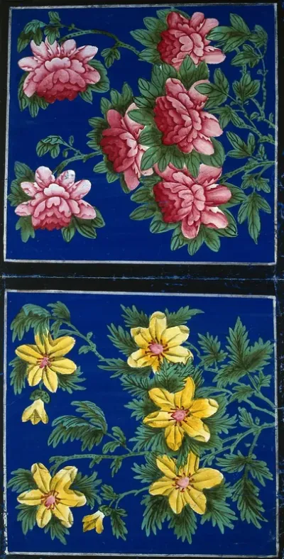 Pink peonies and yellow flowers