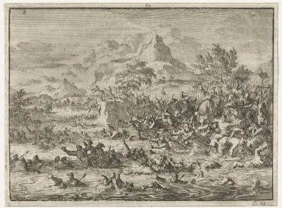 Placidus verslaat de Joden bij de Jordaan en drijft ze in de rivier