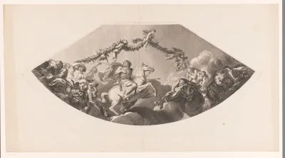 Plafonddecoratie met man te paard en slapende bacchanten