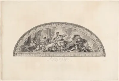 Plafondschildering in de Grande Galerie van Versailles met de godin Bellona