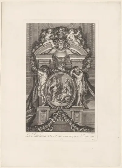 Plafondschildering in de Spiegelzaal van Kasteel Versailles