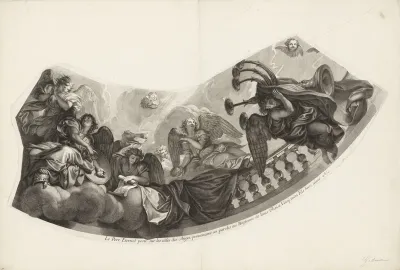 Plafondschildering van de kapel van Château de Sceaux met engelen met verschillende attributen (plaat 2)