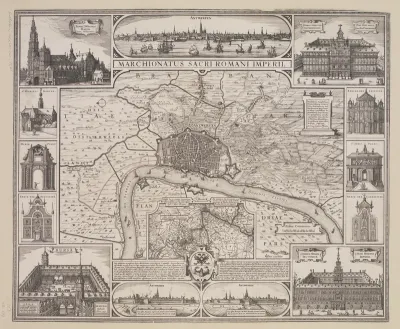 Plan af Antwerpen med prospekt af byen og de vigtigste bygninger