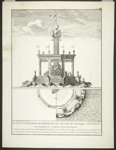 Plan and Elevation of a Music Room, plate three from Description des Festes Données par la Ville de Paris