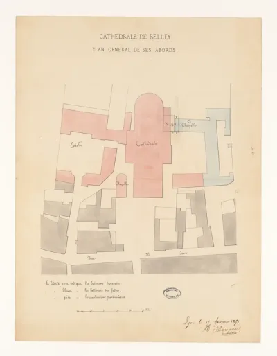 Plan des abords de la cathédrale de Belley