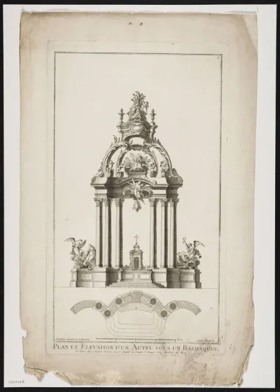 Plan et elevation d'un autel sous un baldaquin