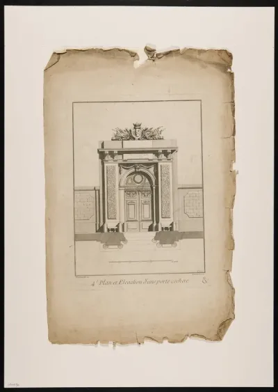 Plan et elevation d'une porte cochere
