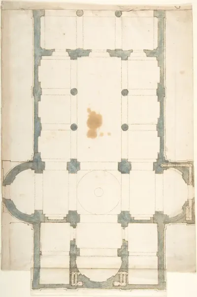 Plan for a Church with a Nave (recto); Framing Outlines (verso)