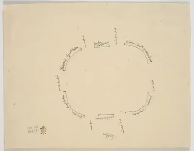 Plan for ophængning af gobelinner med folkevisemotiver i Dronningens sal på Christiansborg