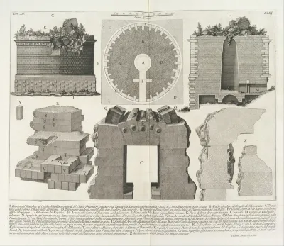 Plan of the Mausoleum of Caecilia Metella, wife of the Triumvir Marcus Crassus..., tome 3, tavola 49 from "Le Antichità Romane" (Roman Antiquities)