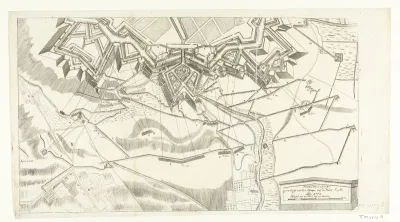 Plan van de beschieting van de bolwerken van Lille, 1708