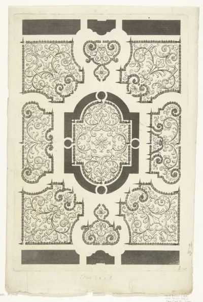 Plan van tuin met negen parterres