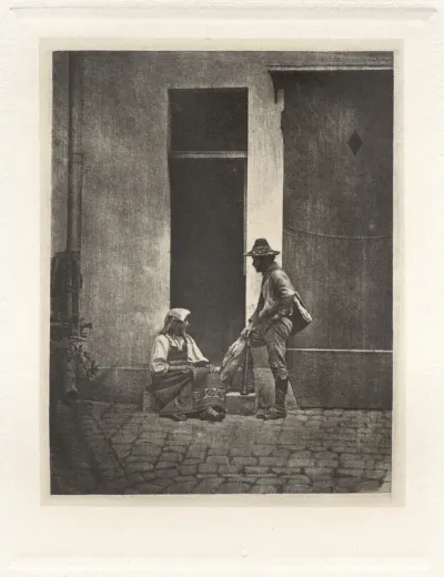 Planche IV – Pifferaro Debout et Paysanne Italienne Assise, dans la Cour du 21 Quai Bourbon (Plate IV – Pifferaro Standing and Italian Peasant Seated, in the Court of 21 Quai Bourbon)
