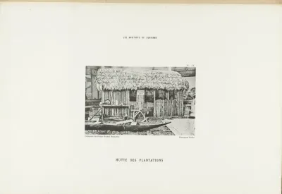 Plantagewoning en een korjaal op de Koloniale Tentoonstelling, Amsterdam 1883