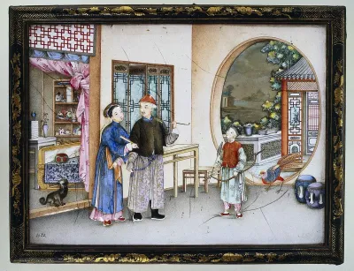 Plaque depicting an interior with figures