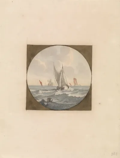 Platbodem met witte zeilen