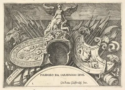 Plate 1: trophies of Roman arms from decorations above the windows on the second floor of the Palazzo Milesi in Rome