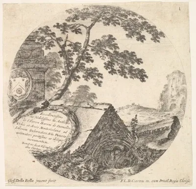 Plate 1: various fragments of ancient monuments, from "Roman landscapes and ruins" (Paysages et ruines de Rome)