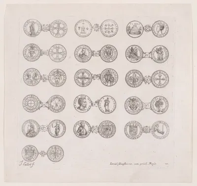 Plate 10, Featuring 16 Coins Issued by European Princes in the 16th and 17th centuries, from "Les Monnaies" (The Currencies)