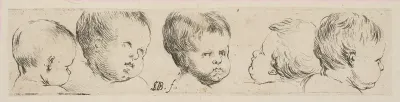 Plate 10: Five Heads of Children, from "Collection of various doodles and etching proofs" (Recueil de divers griffonnements et preuves d'eauforte)
