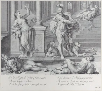 Plate 10: Ulysses compelling Circe to restore his companions' human shapes, which she had changed into monsters