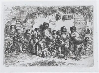 Plate 11: a group of people outdoors, from "Customs and Pastimes of the Spanish People"