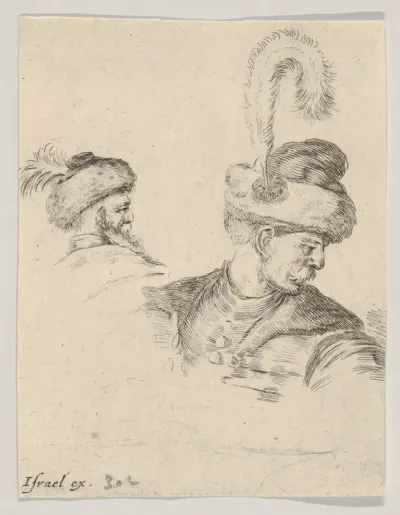 Plate 11: A Polish bust in profile, turned to the right, another Polish head seen from behind in the background, from "The Book for Learning to Draw" (Livre pour apprendre à dessiner)