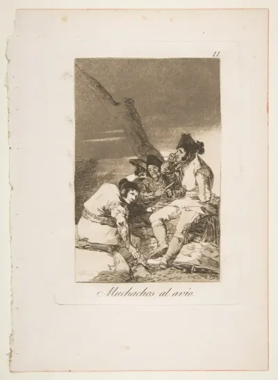 Plate 11 from "Los Caprichos": Lads Making Ready (Muchachos al Avío)