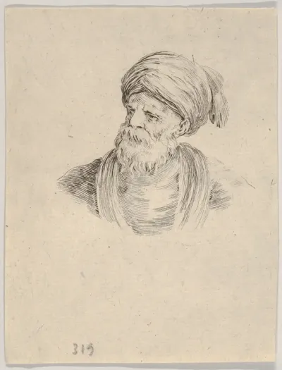 Plate 12: Bust of an old Turkish man in a turban, looking towards the left, from "Various heads and figures" (Diverses têtes et figures)