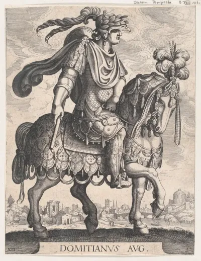Plate 12: Emperor Domitian on horseback, from "The First Twelve Roman Caesars"