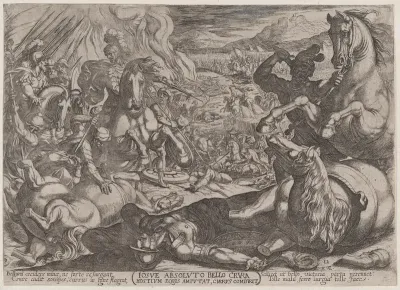 Plate 12: Joshua Mutilates his Enemies' Horses, from "The Battles of the Old Testament"