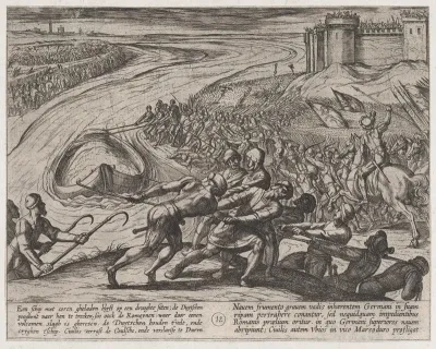 Plate 12: Pulling a Vessel Loaded with Grain to Shore, from "The War of the Romans Against the Batavians" (Romanorvm et Batavorvm societas)