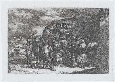 Plate 13: a group of people outdoors including possibly musicians, from "Customs and Pastimes of the Spanish People"
