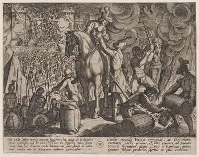 Plate 13: Attack on the Roman Fortress at Night, from "The War of the Romans Against the Batavians" (Romanorvm et Batavorvm societas)