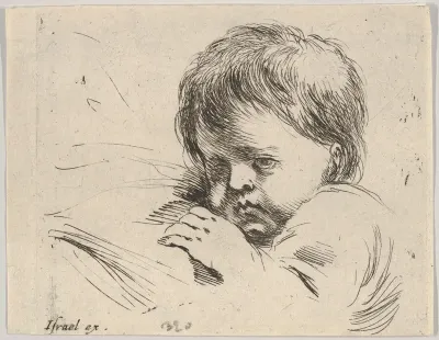 Plate 13: Bust of a child with his left hand near to his chin, turned towards the left, from "Various heads and figures" (Diverses têtes et figures)