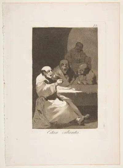Plate 13 from "Los Caprichos": They are hot (Estan calientes)