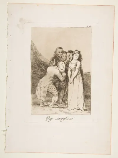 Plate 14 from "Los Caprichos": What a sacrifice! (Que sacrificio!)