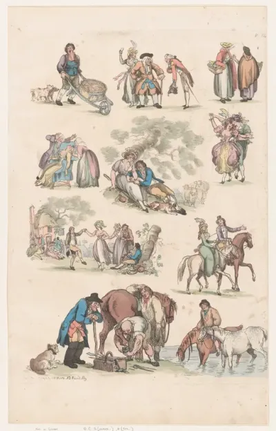 Plate 14, Outlines of Figures, Landscapes and Cattle...for the Use of Learners