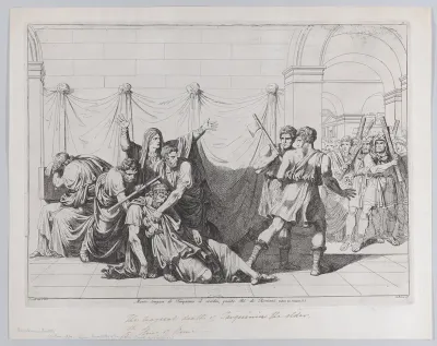 Plate 14: The Tragic Death of Tarquin the Elder; from volume I of Rollin's 'Istoria Romana'