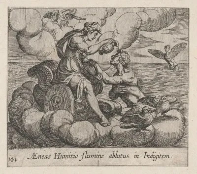 Plate 141: The Immortalization of Aeneas (AEneas Humitio flumine ablutus in Indigitem), from Ovid's 'Metamorphoses'