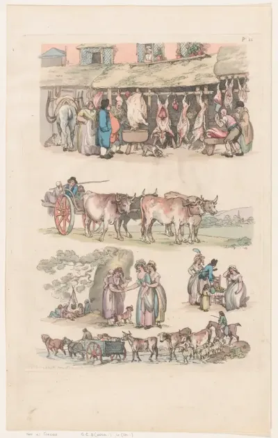 Plate 15, Outlines of Figures, Landscapes and Cattle...for the Use of Learners