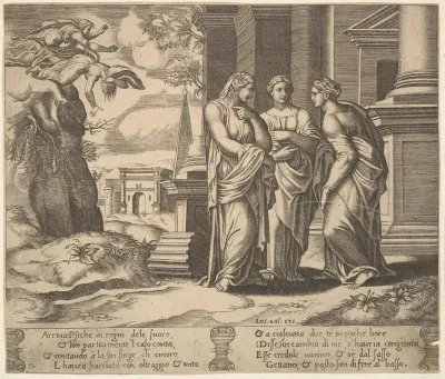 Plate 15: Psyche relating her misfortunes to her sisters, from "The Fable of Cupid and Psyche"
