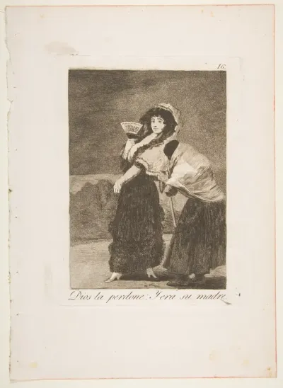Plate 16  from "Los Caprichos": For heaven's sake: and it was her mother (Dios la Perdone: Y era su madre)
