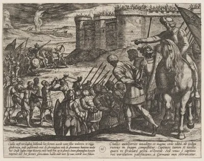 Plate 16: Roman Captives Before the Old Fortress, from "The War of the Romans Against the Batavians" (Romanorvm et Batavorvm societas)