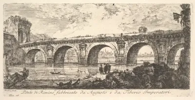 Plate 16: The Bridge at Rimini built by the Emperors Augustus and Tiberius (Ponte di Rimino fabbricato da Augusto e da Tiberio Imperatori), from "Antichità Romane fuori di Roma"