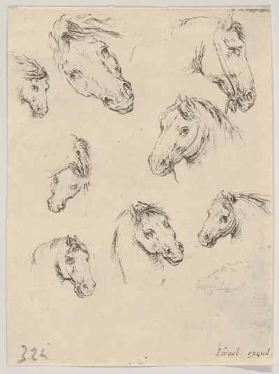 Plate 17: Nine studies of horse heads, from "Various heads and figures" (Diverses têtes et figures)