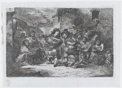 Plate 17: street musicians and dancing figures, from "Customs and Pastimes of the Spanish People"
