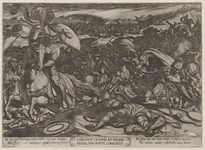 Plate 18: Saul's Suicide after His Defeat by the Philistines, from "The Battles of the Old Testament"